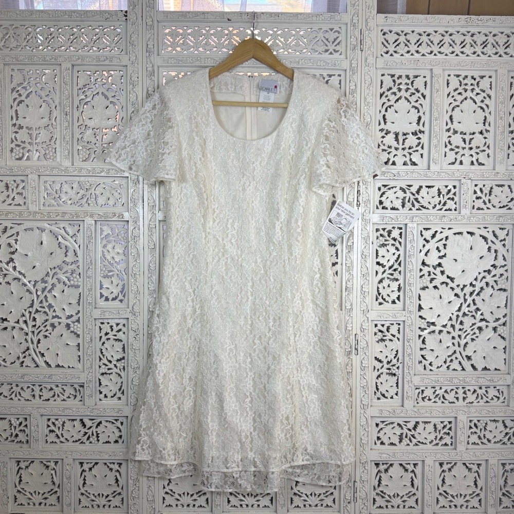 NEW Vintage Scarlett Cream Lace Flutter Sleeve Dress‎ Sz Womens M Bridal Angel